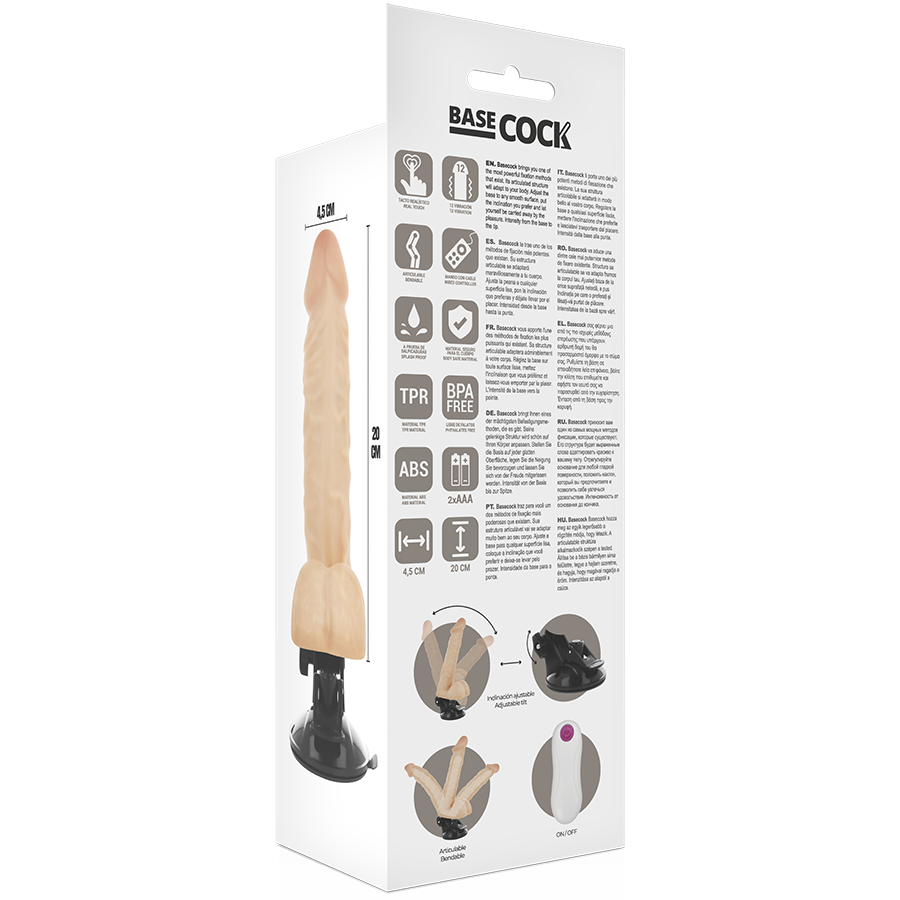 BASECOCK - VIBRATORE REALISTICO CON TELECOMANDO ARTICOLABILE  20 CM -O- 4,5 CM