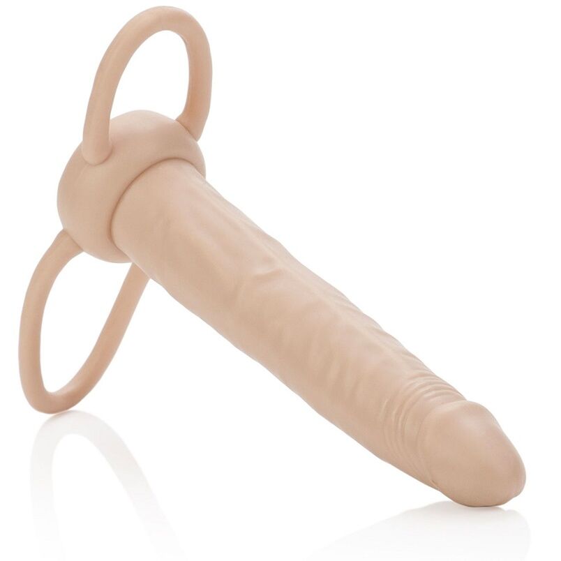 CALEXOTICS - ANELLO DOPPIO CON DILDO PER DOPPIA PENETRAZIONE NUDE