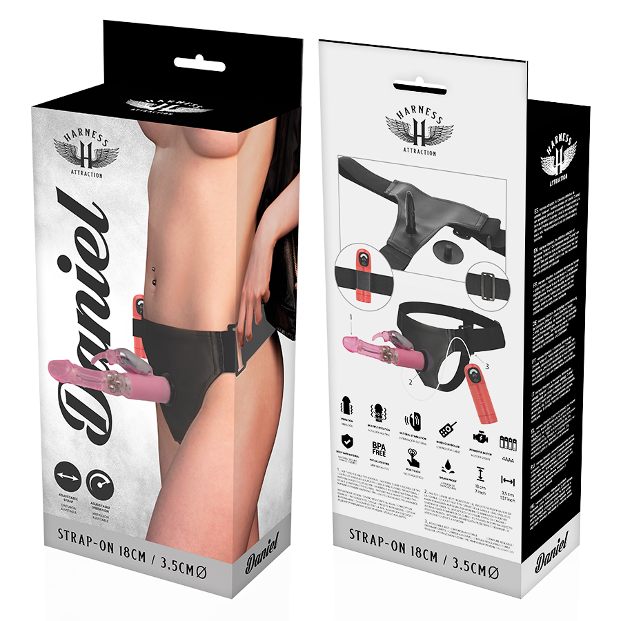 HARNESS ATTRACTION - DANIEL HARNESS CON PENE CON VIBRAZIONE E ROTAZIONE 18 CM -O- 3,5 CM