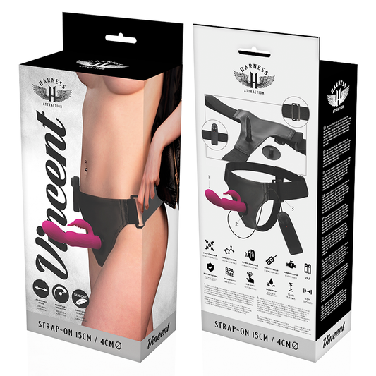 HARNESS ATTRACTION - VINCENT HARNESS CON  VIBRATORE E RABBIT 15 CM -O- 4 CM