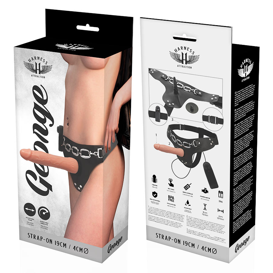 HARNESS ATTRACTION - GEORGE HARNESS CON DILDO REALISTICO E VIBRAZIONE 19 CM -O- 4 CM