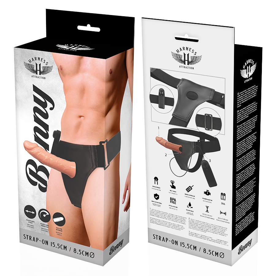 HARNESS ATTRACTION - BENNY HARNESS CAVO CON PENE REALISTICO E VIBRATORE 15 CM -O- 4,5 CM