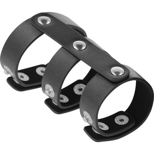 DARKNESS - ANELLO DOPPIO REGOLABILE IN PELLE PER PENE E TESTICOLI