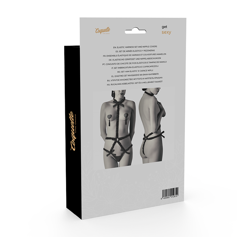 COQUETTE CHIC DESIRE - SET HARNESS ELASTICO E COPRICAPEZZOLI NERI