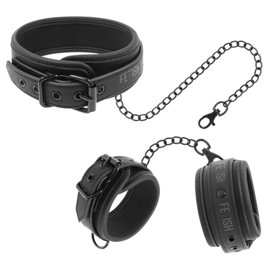 FETISH SUBMISSIVE - COLLARE E MANETTE IN PELLE VEGANA CON FODERA IN NOPRENE