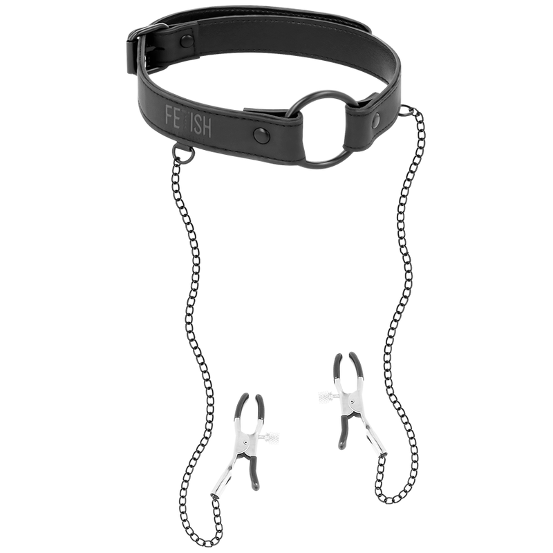 FETISH SUBMISSIVE -  GAG AD ANELLO CON MORSETTI PER CAPEZZOLI