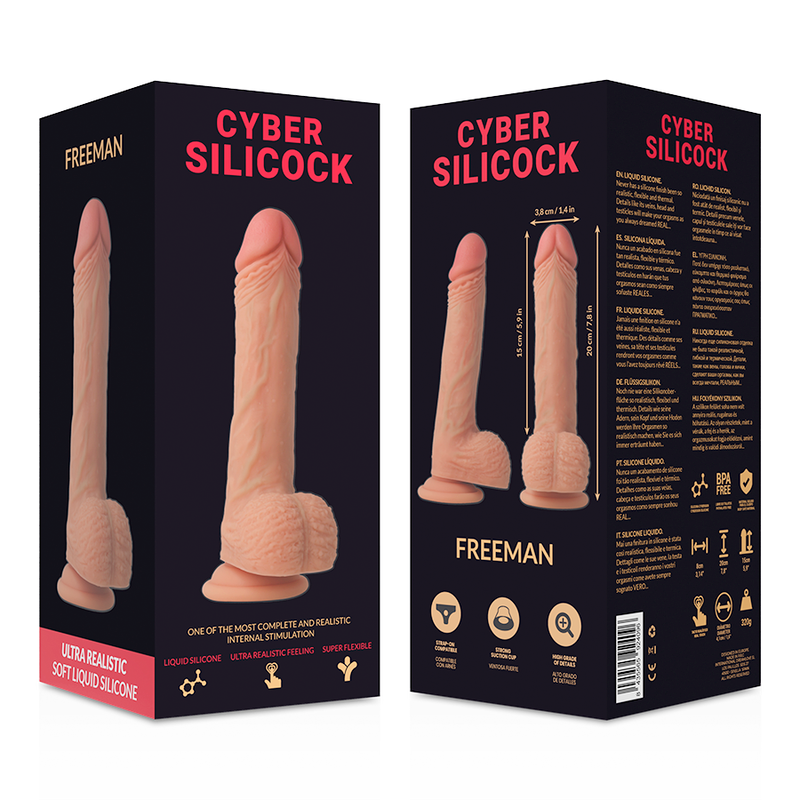 CYBER SILICOCK - FREEMAN DILDO SILICONE LIQUIDO MORBIDO ULTRA REALISTICO 20 CM -O- 3,8 CM