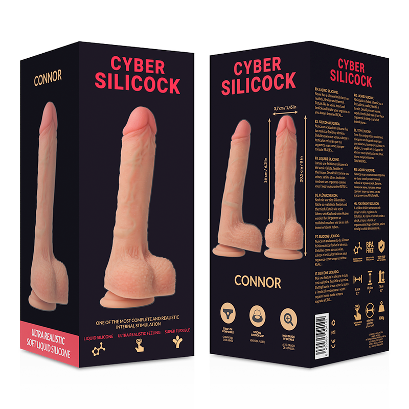 CYBER SILICOCK - CONNOR DILDO SILICONE LIQUIDO MORBIDO ULTRA REALISTICO 20,5 CM -O- 3,7 CM