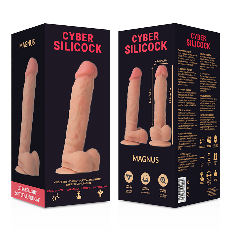 CYBER SILICOCK - MAGNUS STRAP-ON  IN SILICONE LIQUIDO CON 3 ANELLI INCLUSI 20,5 CM -O- 4,1 CM