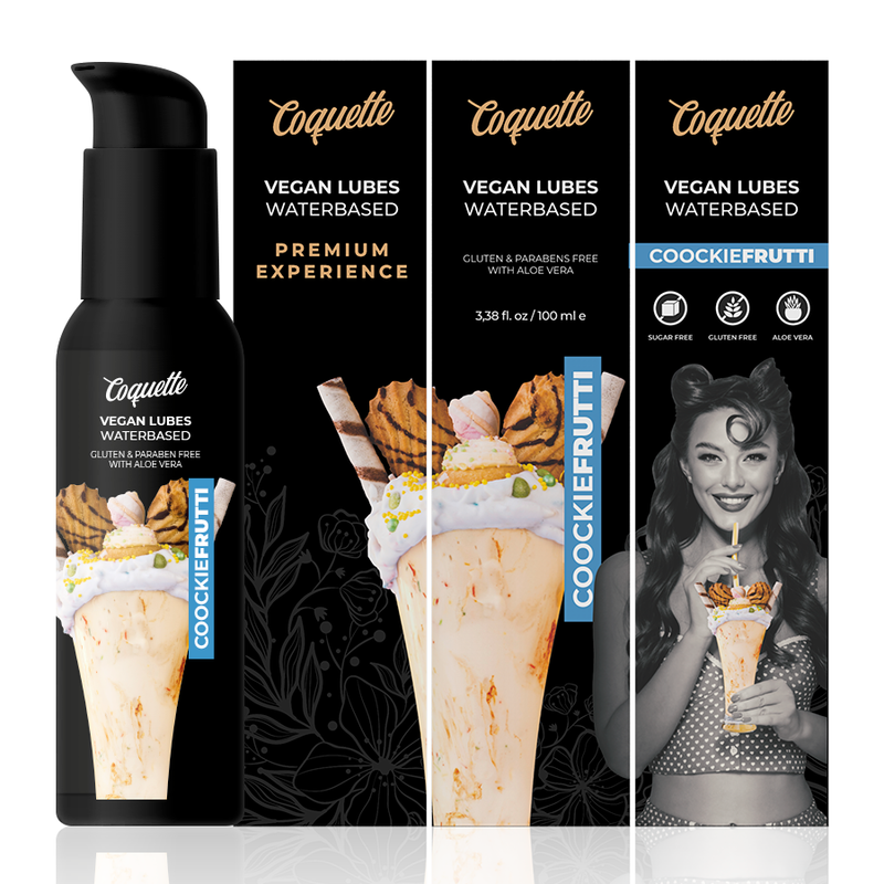 LUBRIFICANTE VEGANO A BASE D'ACQUA, IDRATANTE CON ALOE VERA, SAPORE FRULLATO BISCOTTI E FRUTTA