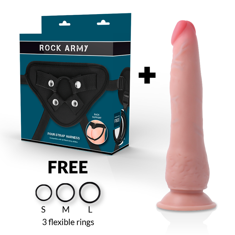 ROCKARMY - CRUSADER HARNESS + DILDO A DOPPIA DENSITÀ 21.5 CM -O- 4.46 CM