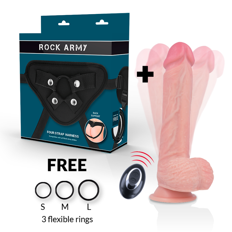 ROCKARMY - APACHE HARNESS + DILDO A DOPPIA DENSITÀ CON TELECOMANDO 20.5 CM -O- 4.62 CM