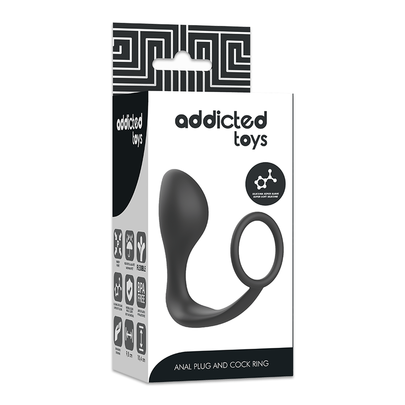 ADDICTED TOYS - ANELLO PENE CON PLUG ANALE IN SILICONE NERO